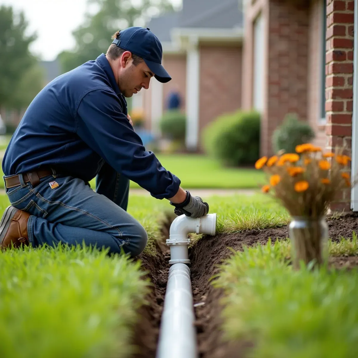 Seamlessly connecting roof downspout into subterranean drainage pipe in single visit