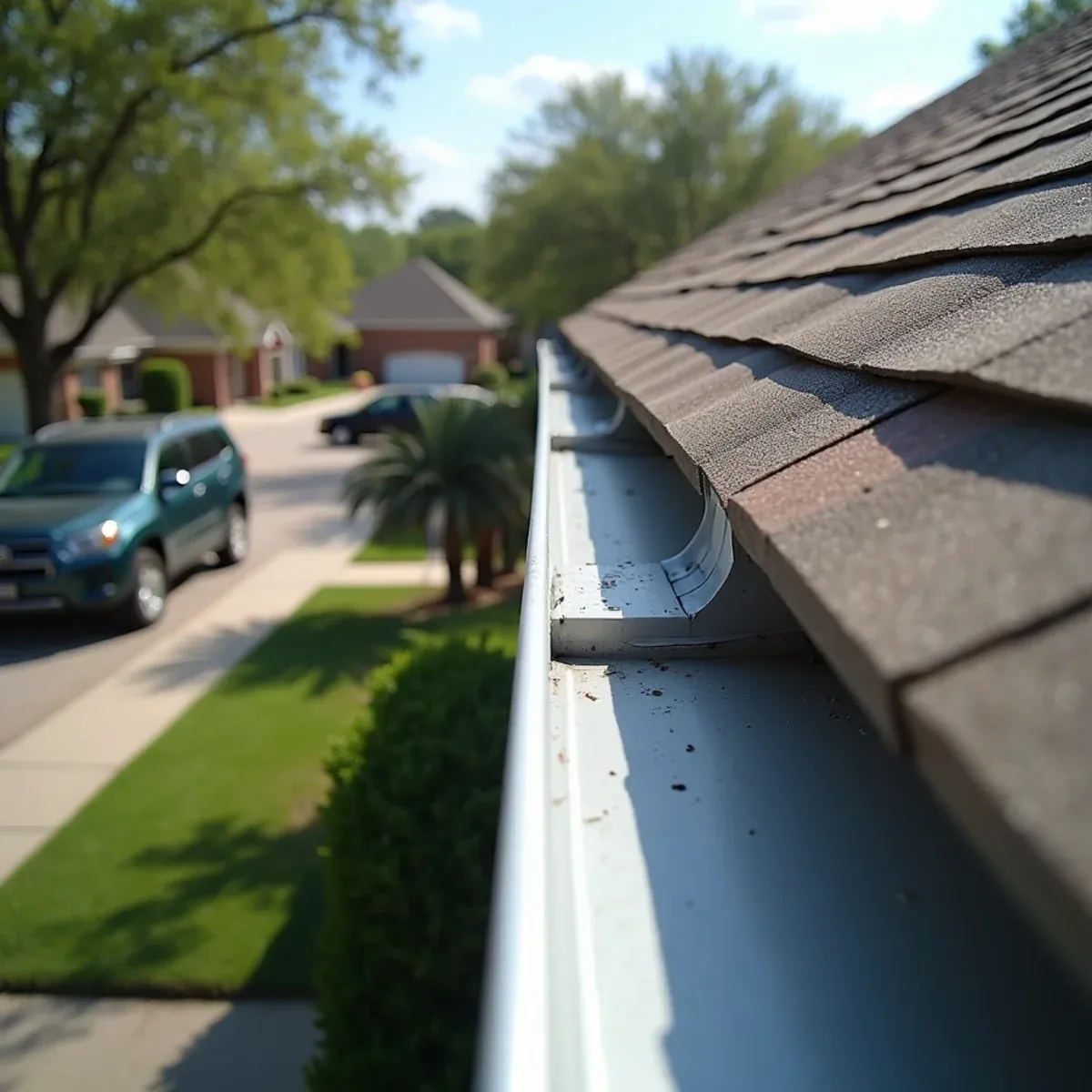 Side-by-side comparison illustrating smooth continuous seamless aluminum gutter next to joined sectional gutter