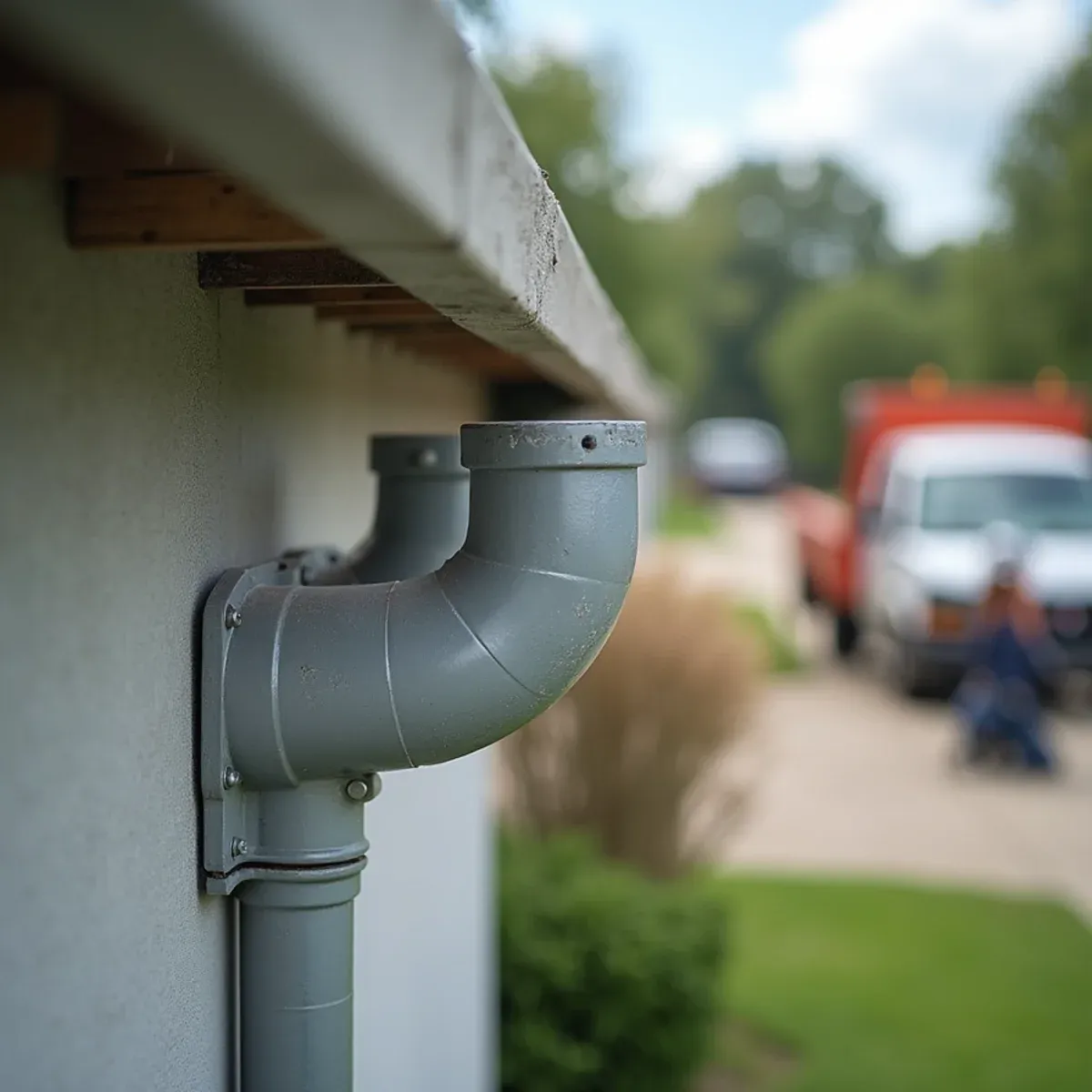 Large-capacity 4x5-inch commercial rectangular downspout mounted on concrete tilt-wall exterior
