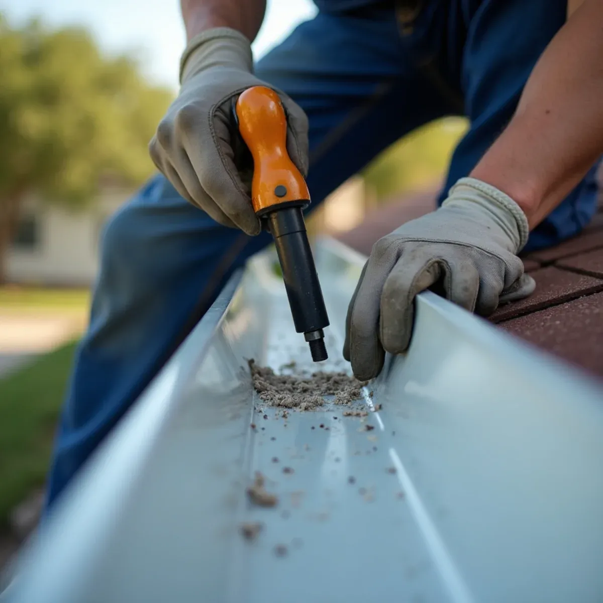 Drop outlet punch creating a smooth burr-free downspout hole in bottom of seamless aluminum trough