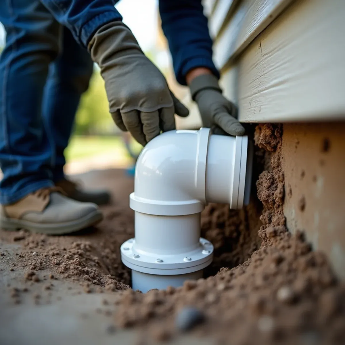 Heavy-duty PVC transition boot connecting rectangular 3x4 aluminum downspout into round underground pipe