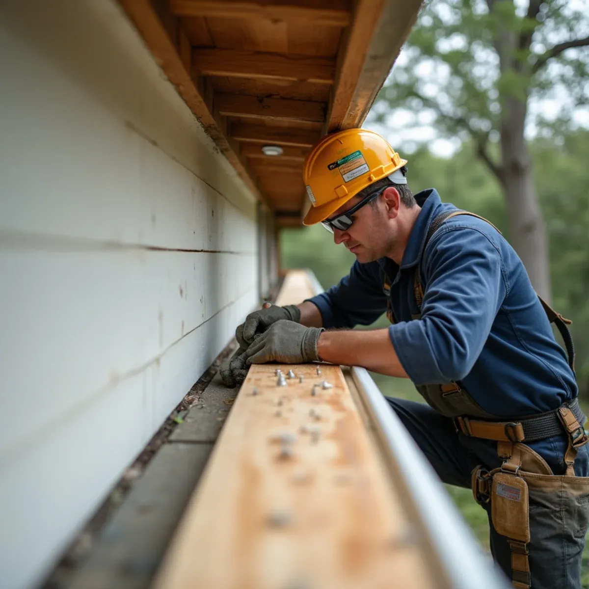 Fastening fresh rot-resistant primed exterior lumber flush against rafter tails with framing nails
