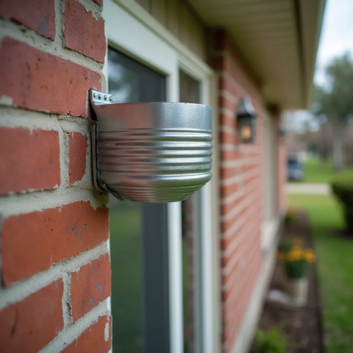 Smooth round aluminum downspout connecting to half-round gutter with seamless round outlet