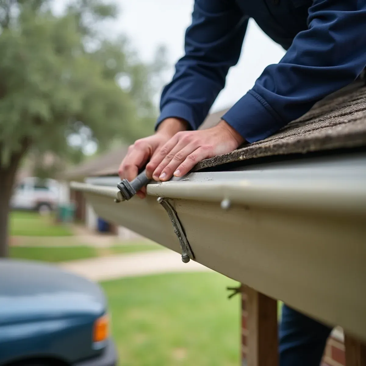 Structural screw-in hidden hanger driven through gutter back into solid wood rafter tail