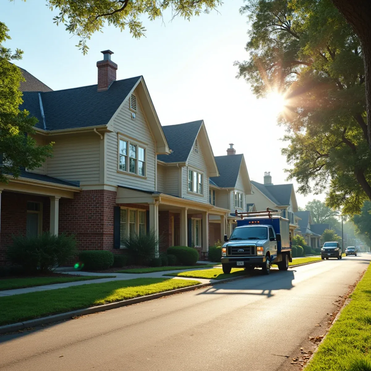 Compact East Harris County residential streetscape with classic single-story homes in Cloverleaf