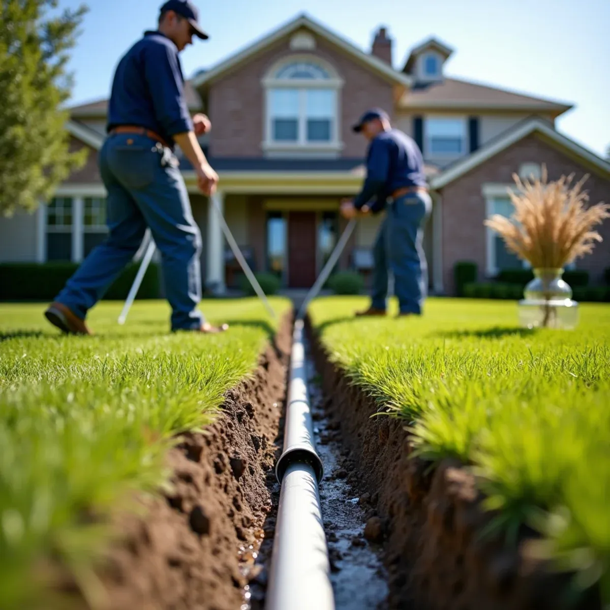 Solid PVC underground drain pipe directing water far beyond residential slab edge