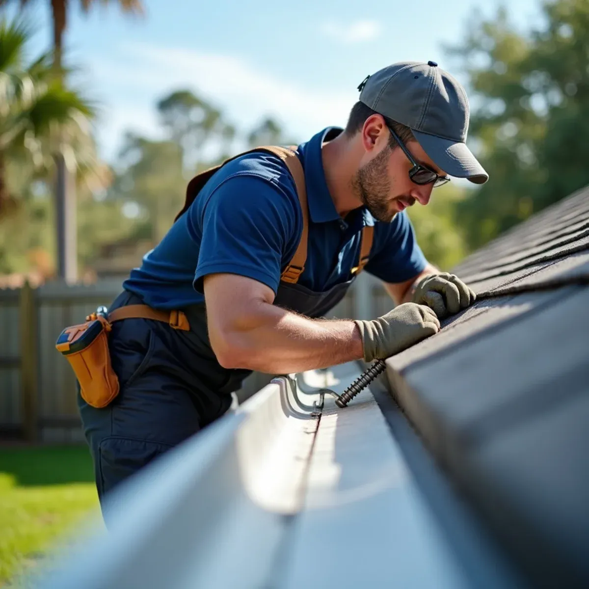 Corrosion-resistant aluminum gutters fastened with stainless steel structural screws in League City