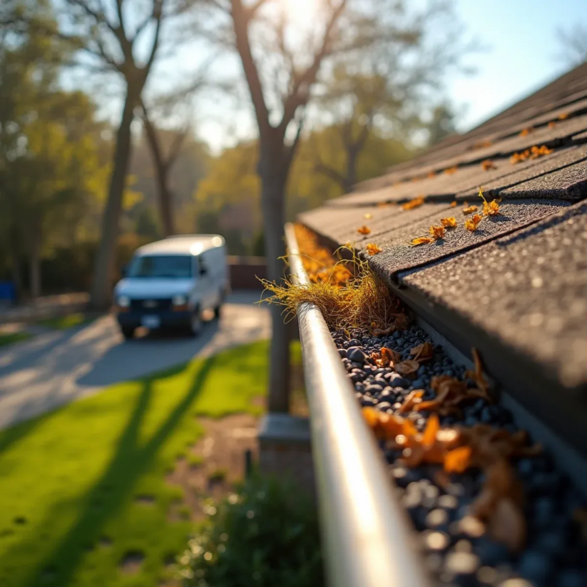Spring pollen and pine needles blowing across roofline of Spring Texas residence protected by micro-mesh