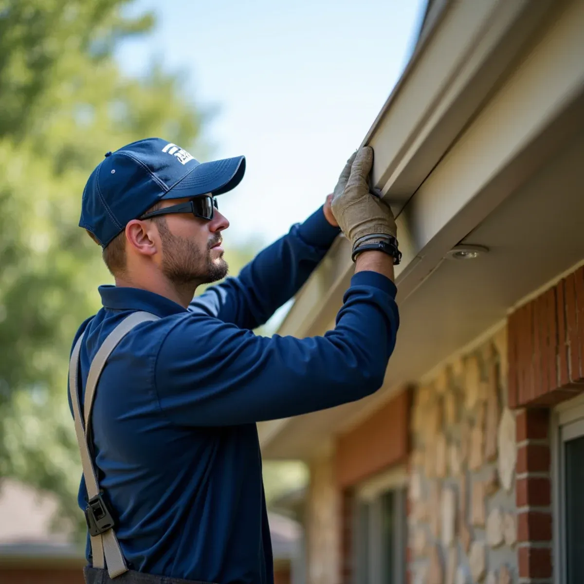 Installing HOA-compliant color-matched seamless gutters on custom two-story home in Sugar Land