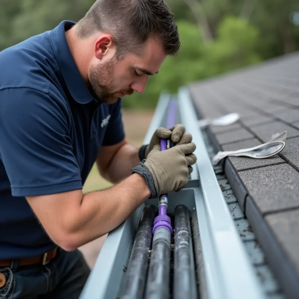 Applying PVC primer and cement to bell-end pipe joint ensuring root-proof watertight connection